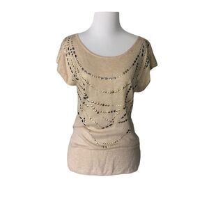 Gold embellished Cach’e  short sleeve knit top